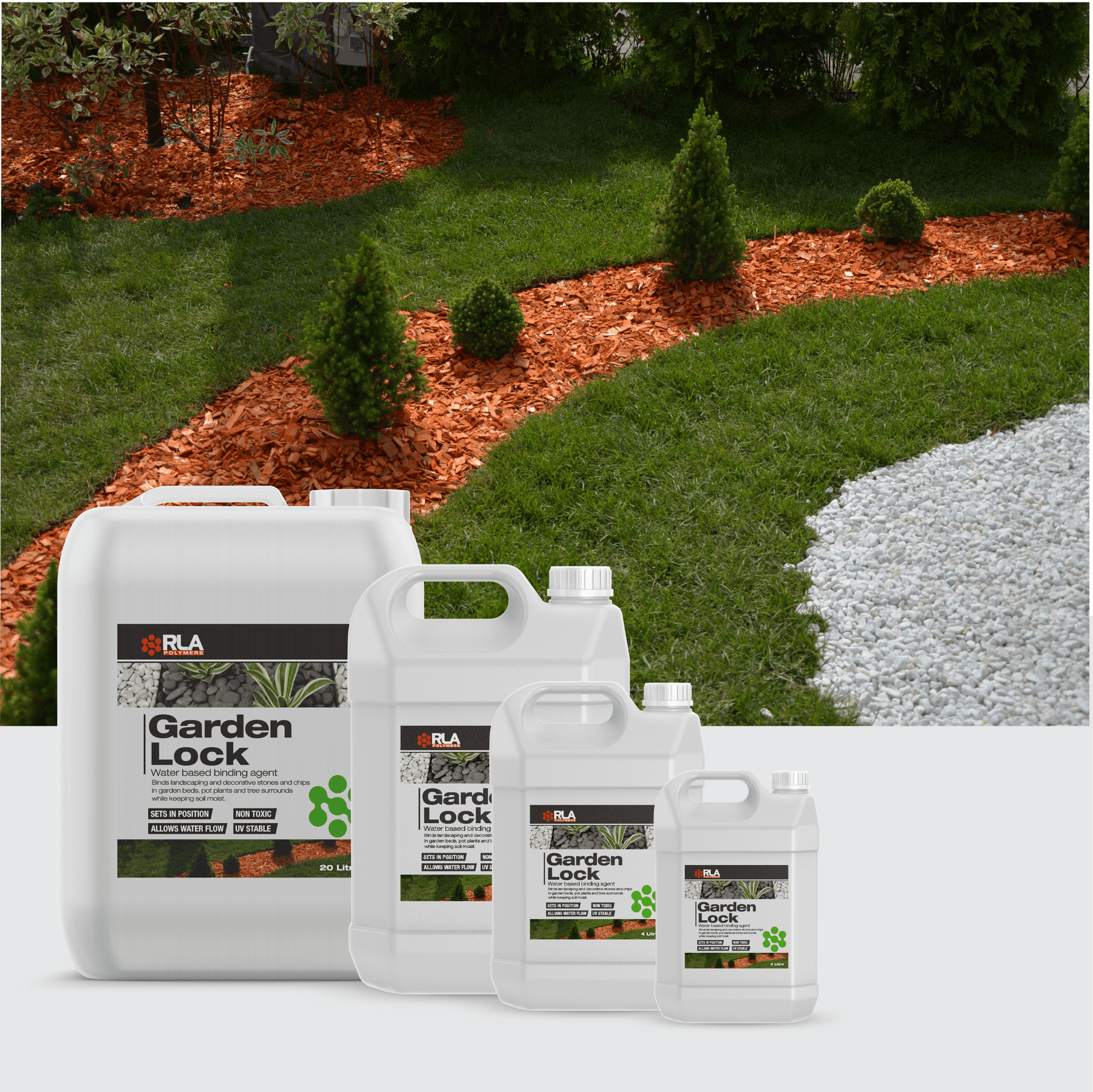 Planting Lock GARDEN LOCK 1 L / 4 L / 20 L - Pebble and Mulch Binder DIY Non Toxic ...